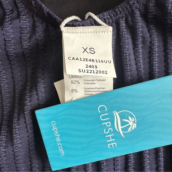 NWT CUPSHE One Piece Swimsuit Ruched Textured Ribbed navy blue size XS - Picture 4 of 4